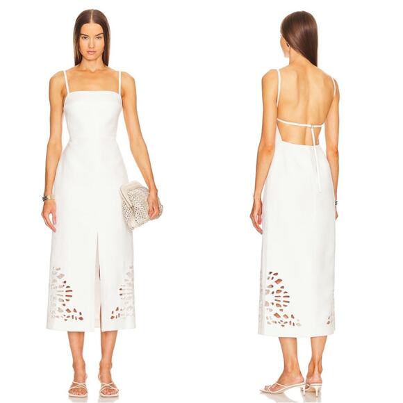 Acler Delacourt Linen Cutout Ivory White Midi Dress Size 4 - Picture 1 of 12